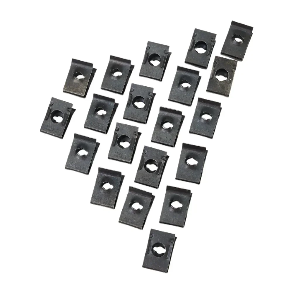 20pcs Metal U-Type Clips For Car Bumper Mudguard Trim Panel Fastener Parts Accessories 6mm Hole For M5 Screws