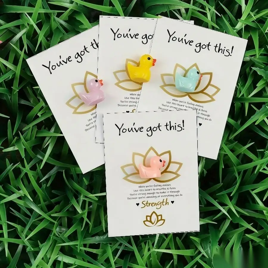 1/5/10/20/50/100pcs  Lucky Duck Pocket Hugs - Fantasy Theme Resin Charms with Inspirational Messages, Assorted Colors, Includes
