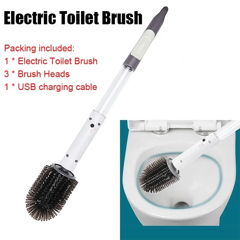 Electric Toilet Brush Kit Wireless Long Handle Electric Cleaning Brush Household Bathroom USB Rechargeable White Cleaning Tools