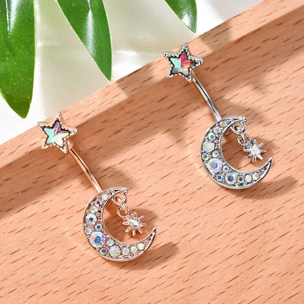 Moon Star Navel Ring Fashion Piercing Jewelry Set Stainless Steel Body Piercing Set Cool Accessory for Navel Nose Lip Eyebrow view 6