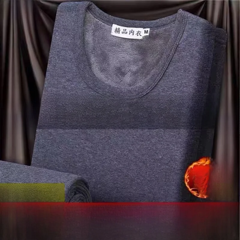 

Men's round Neck Warm Underwear Set Mid-Collar Autumn Thermal Wear Cotton Wool Shirt for Middle-Aged And Elderly