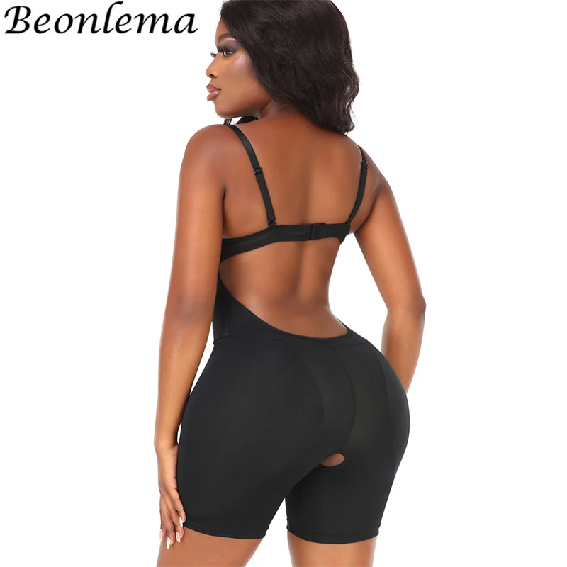 Body And Backless Bra Bodysuit With Cups Push Up Girdle Lifts Buttocks Woman Detachable Butt Pads Hip Enhancer Shapewear