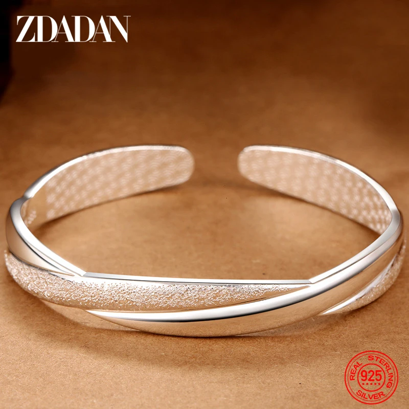 

ZDADAN 925 Silver Scrub Open Bangle For Women Fashion Jewelry