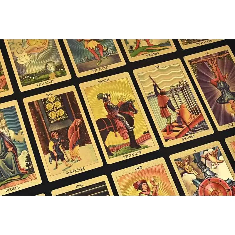 Tarot Kaarten Nieuwe Goudfolie Tarot Full Set Kleurendruk Goud Pvc Waterdicht Hoge Kwaliteit Voortreffelijke Tarotkaarten Partij Rekwisieten Kaarten