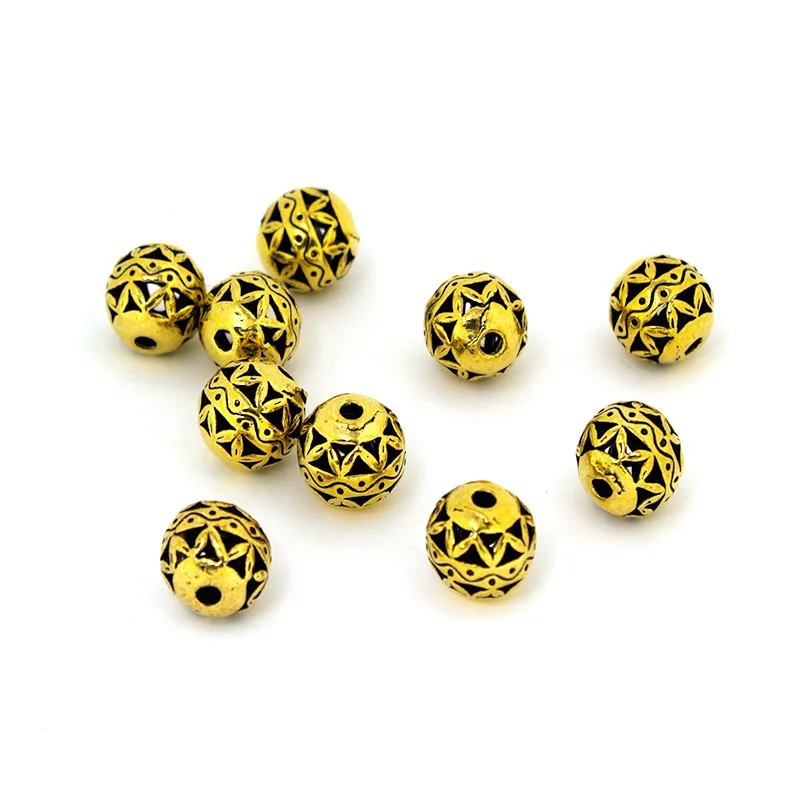 10Pcs Tibetan Antique Silver Gold Color Spacer Beads Charm Round Metal Beads Accessories for Bracelets Necklace Jewelry Making - view 6