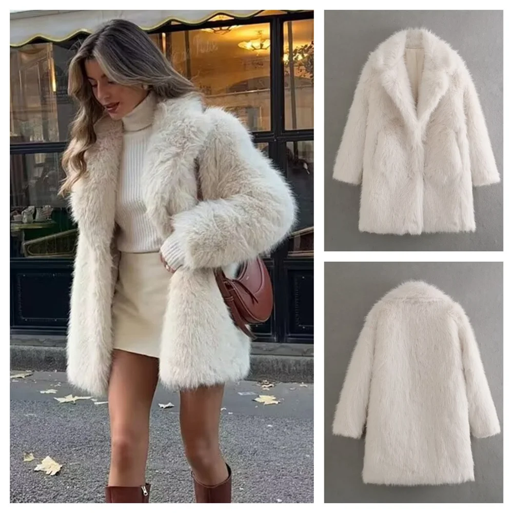 PB&ZA2024 Autumn New Women\'s Clothing Style Loose and Casual Versatile Long Sleeve Artificial Fur Effect Coat