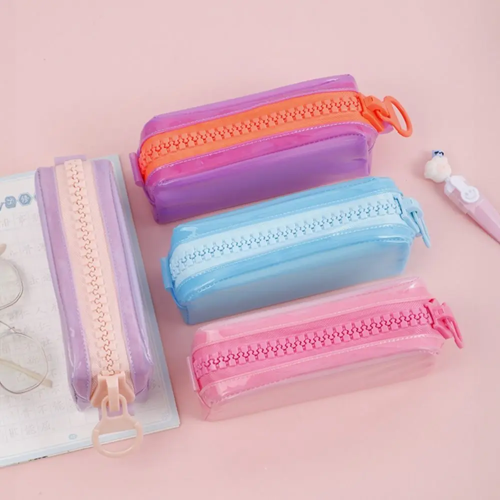 Large Capacity Zipper Transparent Pencil Case Stationery Box High Appearance Large Capacity Pencil Bag Zipper Desktop Storage