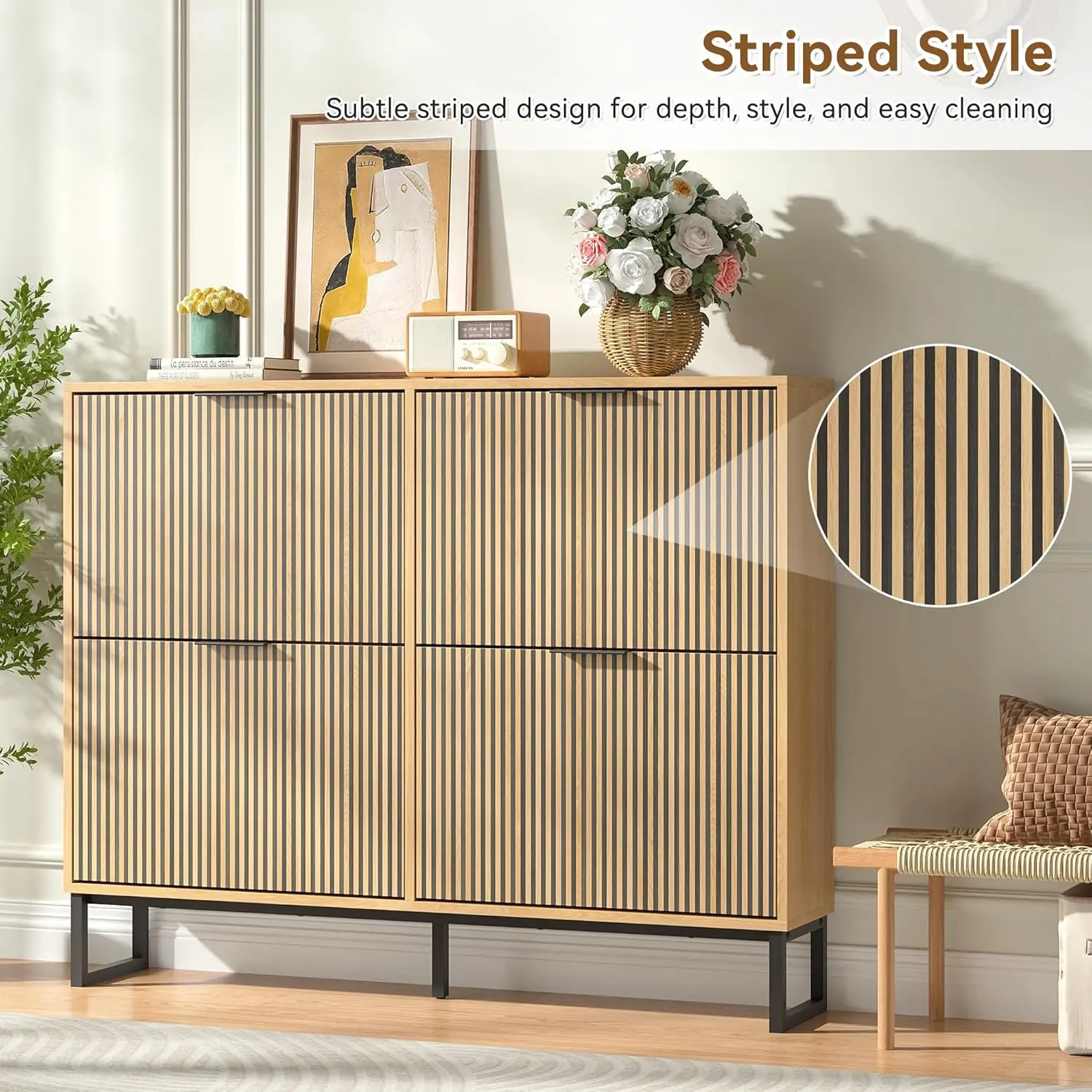 خزانة تخزين الأحذية للمدخل مع 4 أدراج قابلة للطي، خزانة رف الأحذية الضيقة، تخزين الأحذية النحيفة المخفية أورجاني الأحذية القائمة بذاتها