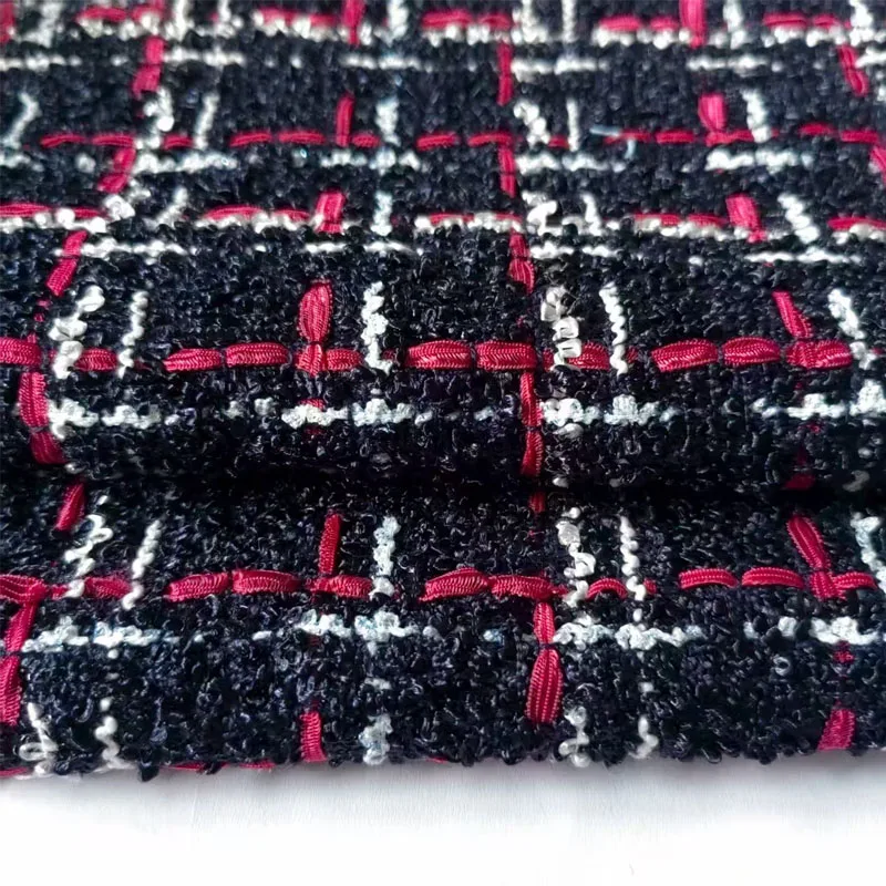 

Красный и белый сетчатый узор, окрашенная в пряже плетеная твидовая ткань для осенней куртки, платья, костюма, пальто, ткань «сделай сам», швейный материал