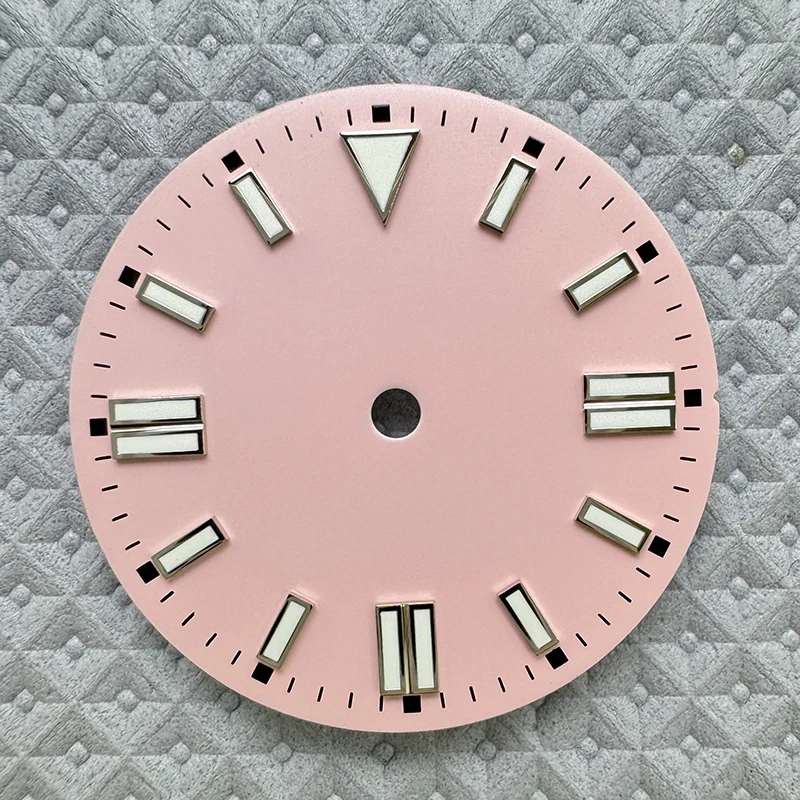 28.5mm No Logo Dial Enamelled Double-Stud Candy Color Green Luminous Watch Dial  for NH35/NH36/4R/8215 Movement Modified Repair