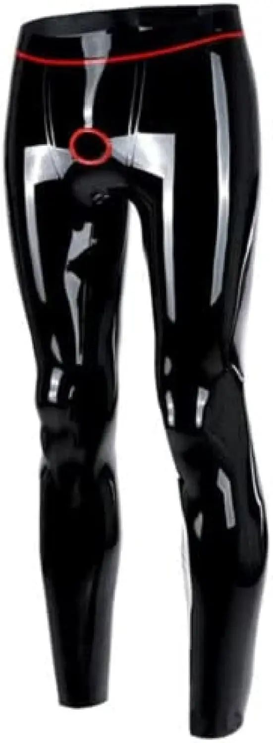 

Latex Men Trousers with Trims Ring Holes Skinny Latex Leggings