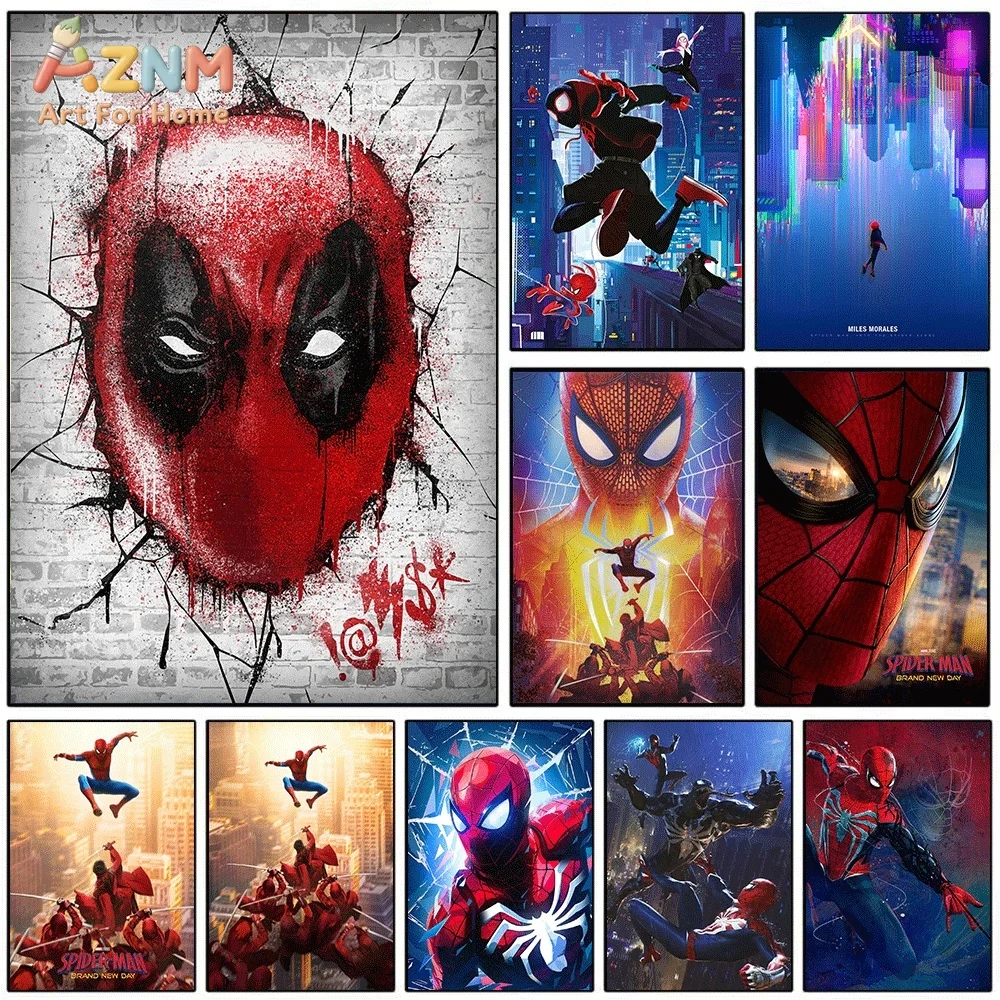Vintage Comic‑Book Spider‑Man Superhero Canvas Wall Print, Retro Marvel Hero Character Art Poster, Unframed Canvas Painting fo