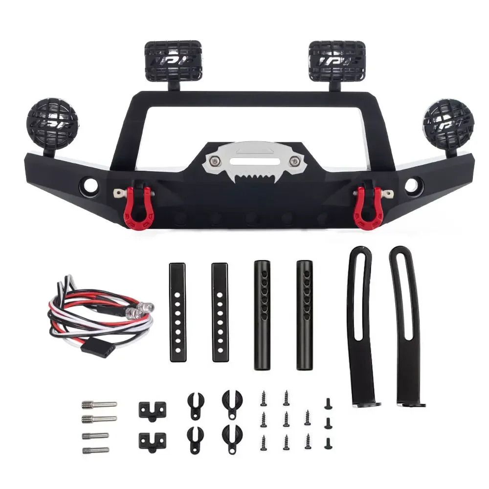 Metal CNC Front Bumper With Led Light for 1/10 RC Crawler Car TRX4 Sports Edition and Defender Upgrade Parts