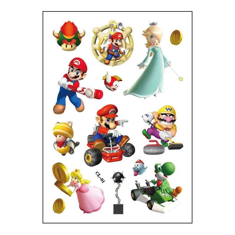 Autocollants de tatouage temporaire Super Mario pour enfants, décorations mignonnes, jouets d'anniversaire imperméables, cadeaux, nouveau, 2024