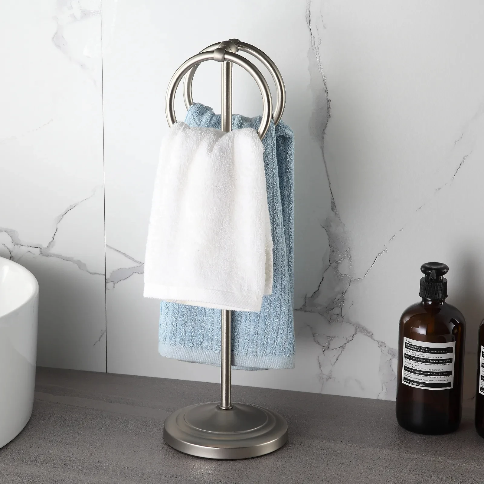 

Towel Stand Hanging Holder Table Rack Towels Multifunction Bathroom organizer and storage Double ring shelf