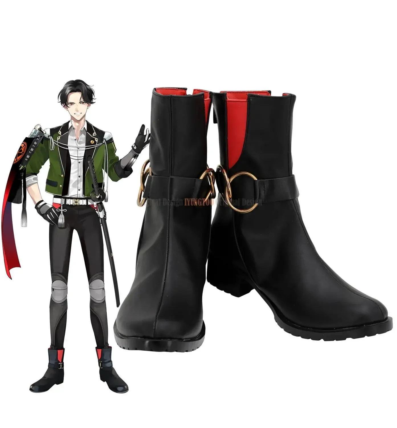 ユニセックスのブゼンゴウコスプレブーツカスタムブラックシューズトーケンランブ
