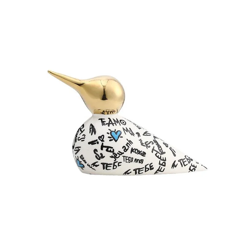 Modern light luxury abstract pattern golden-billed sparrow ceramic ornament
