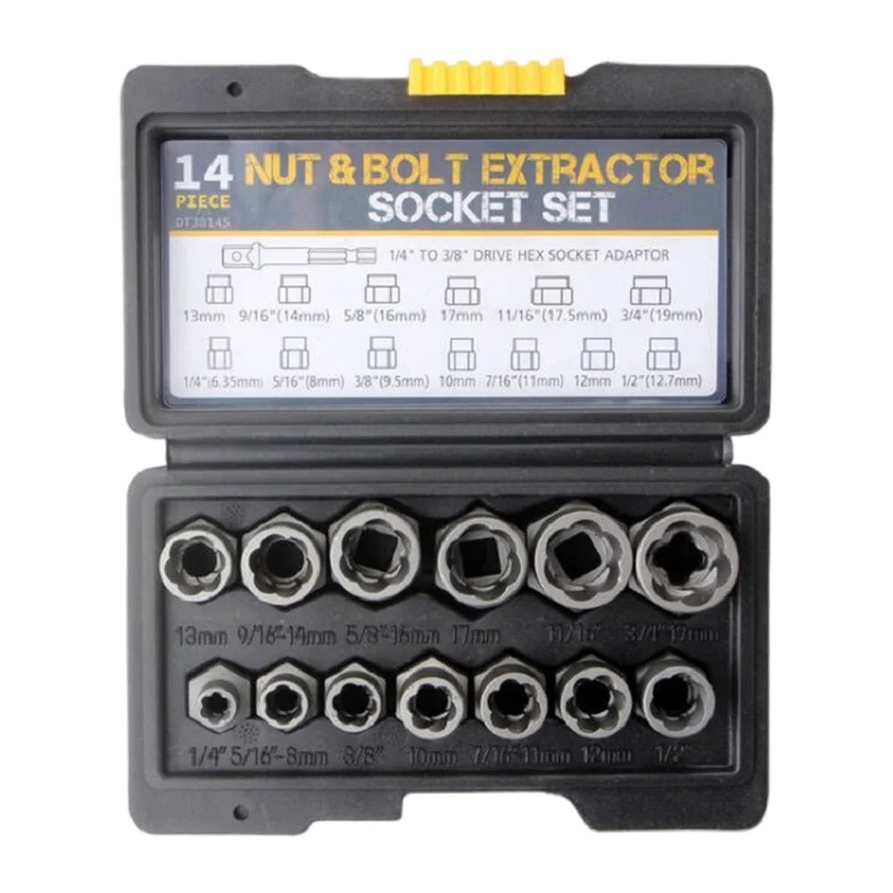 

14 Pieces Bolt Extractor Tool Set with Storage Case Nut Bolt Extractor Sleeve Set Damaged Bolt Nut Remover Extractor Socket Tool