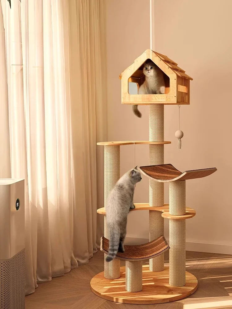 Forest cat climbing frame solid wood, cat nest scratching board integrated, Maine large cats can be used without occupying