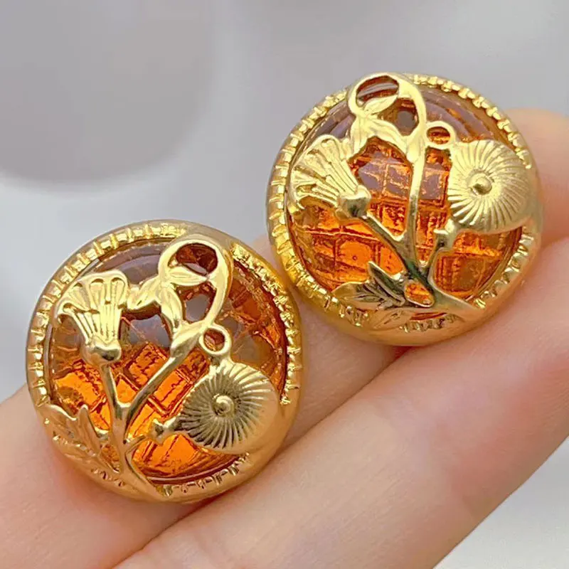 Hohl geschnitzte rot orange runde Imitation Glas Harz Metall Ohrringe für Frauen Mädchen Vintage Retro Ohrstecker HUANZHI 2025, NEU