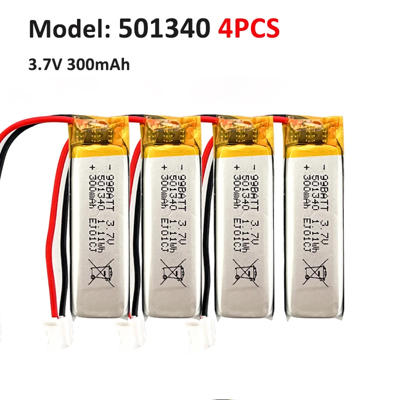 4PCS 501340 3.7V 300mah Lipo Battery Lithium Ion Polymer Batteries for TWS Bluetooth Headset Point Reading Capacitive Pen Camera