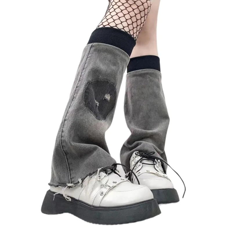 

Harajuku Cotton Leg Sleeves with Elastic Ribbed Cuffs Women Aesthetic Vintage Leg Warmer Boot Cuffs Cover Flared Socks