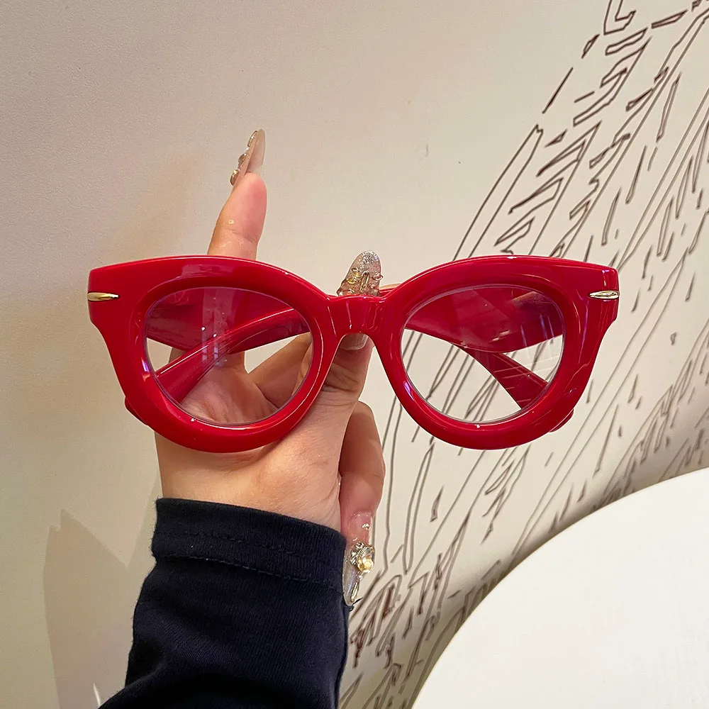 American Retro Hot Girl Style Cat-Eye Reading Glasses, Metal Embellished Thick Frame Anti-Blue Light Glasses, Multi-Color Stylish Frames