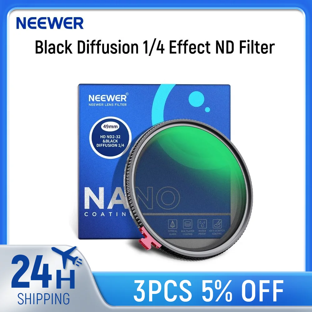 

NEEWER Black Diffusion 1/4 Effect with ND2-ND32 Variable ND Filter 2 in 1 HD Neutral Density Filter with Mist Dreamy Cinematic