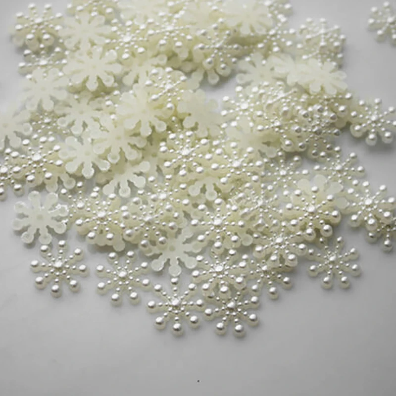 100 stücke weiße Perle Harz Schneeflocke Flat backs Verzierungen DIY Telefon Weihnachten Dekorationen Scrap booking Handwerk 12mm