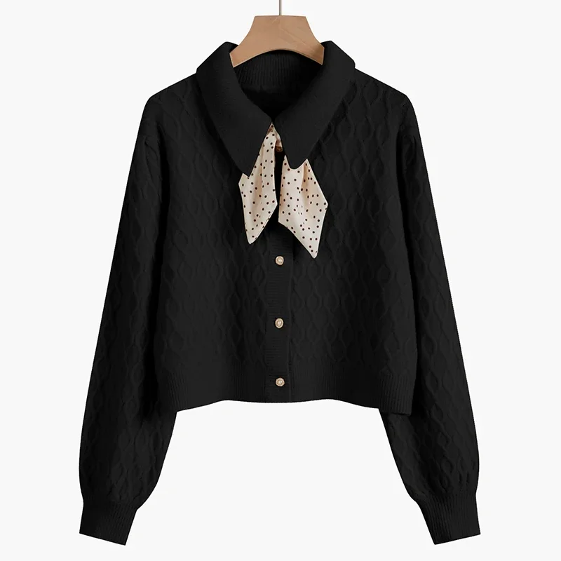 

ITOOLIN зимний кардиган с бантом, женский осенний вязаный свитер в рубчик с длинными рукавами на пуговицах, женский укороченный элегантный топ 2024