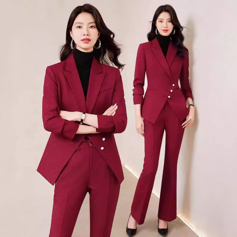 2024New Autumn and Winter Women's Long Sleeves Professional Tailored Suit Suit Pants Formal Wear Hotel Front Desk Reception Suit