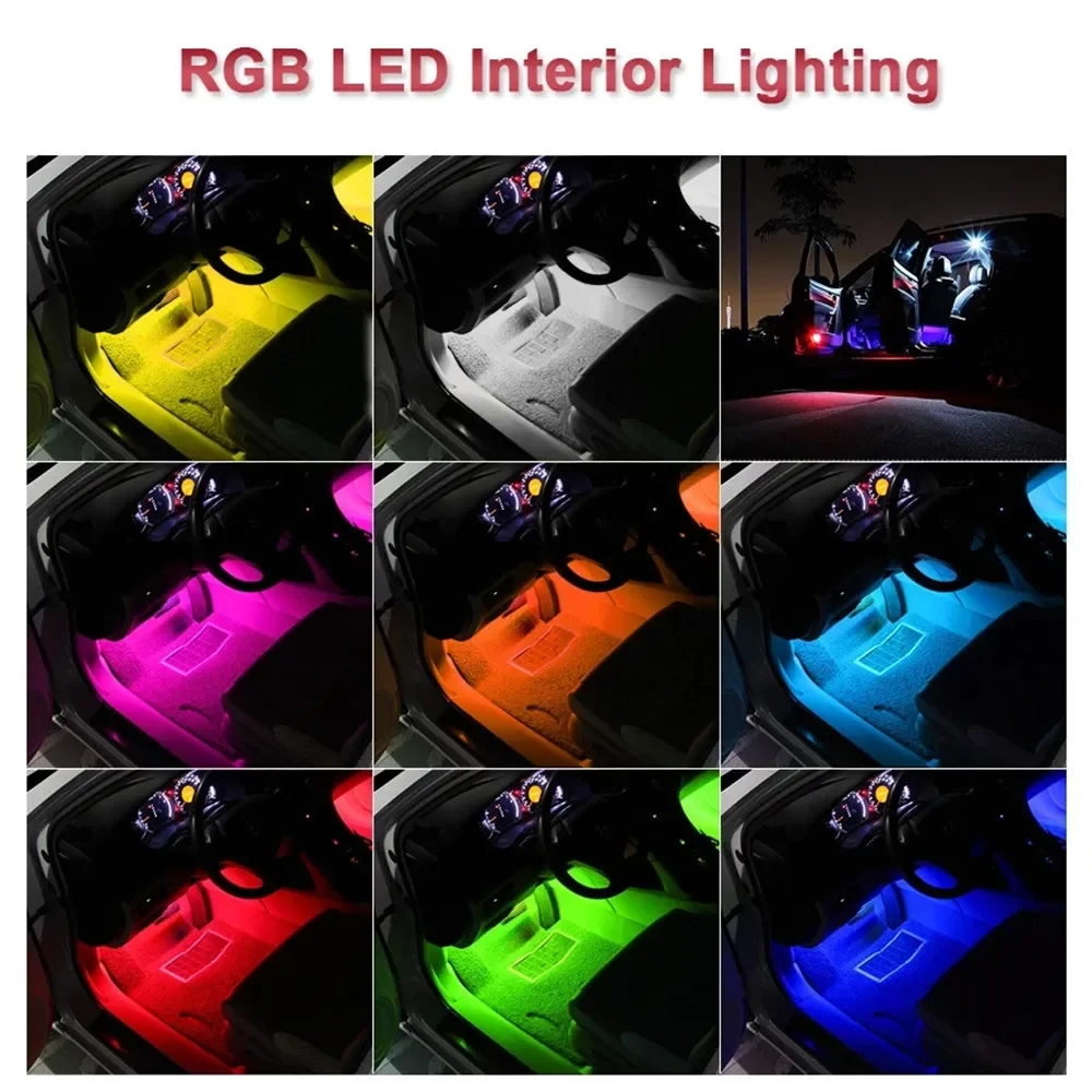 4PCS Car RGB USB 36 LED Light Strip Interior Atmosphere Neon Lamp Remote Control Car Inside Atmosphere Lamp Foot Lamp Decor Car