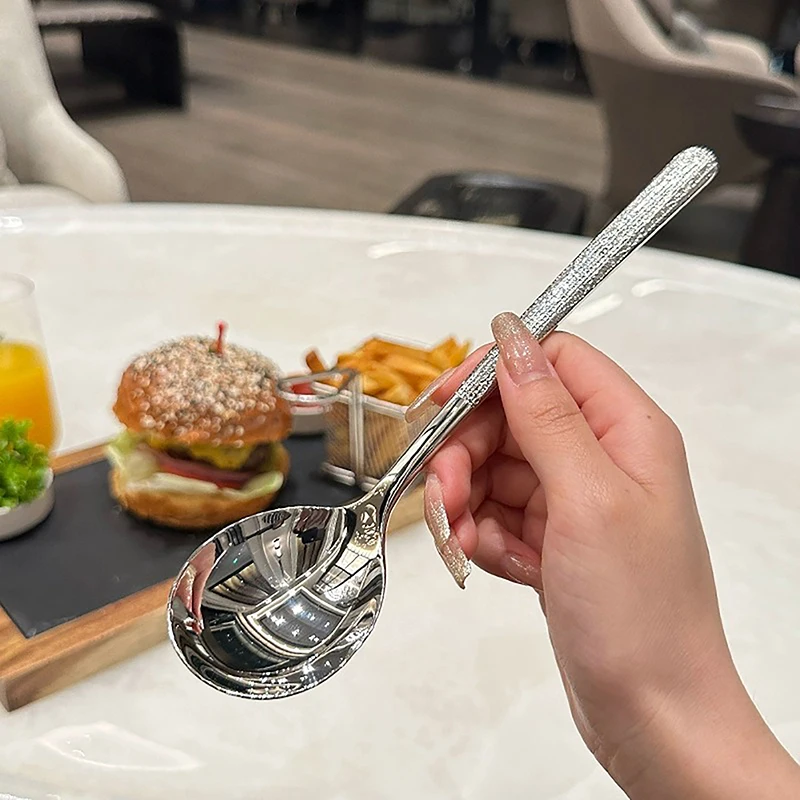 Korean Stainless Steel Thickening Spoon Creative Long Handle Hotel Hot Pot Spoon Soup Ladle Home Kitchen Essential Tools