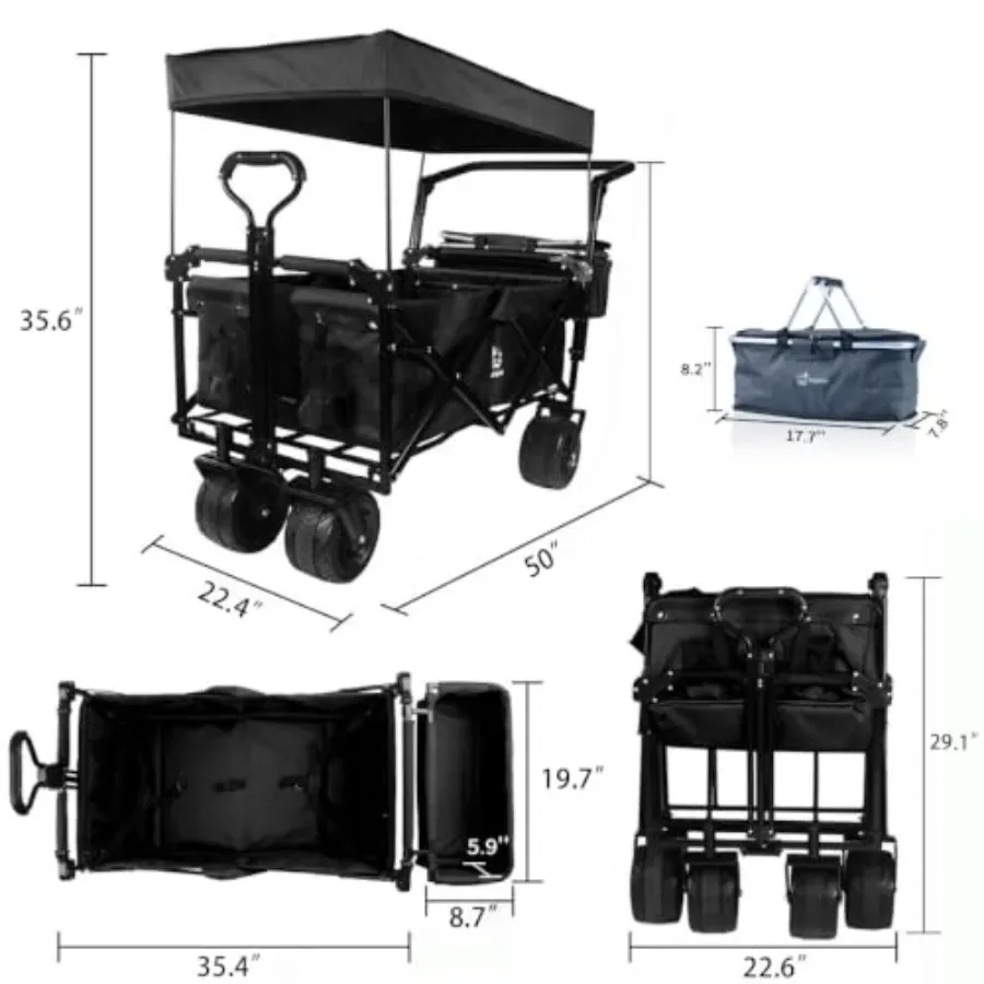 Beach, camping, garden, sports utility cart: heavy-duty steel, black, collapsible folding design with removable canopy, 250lbs