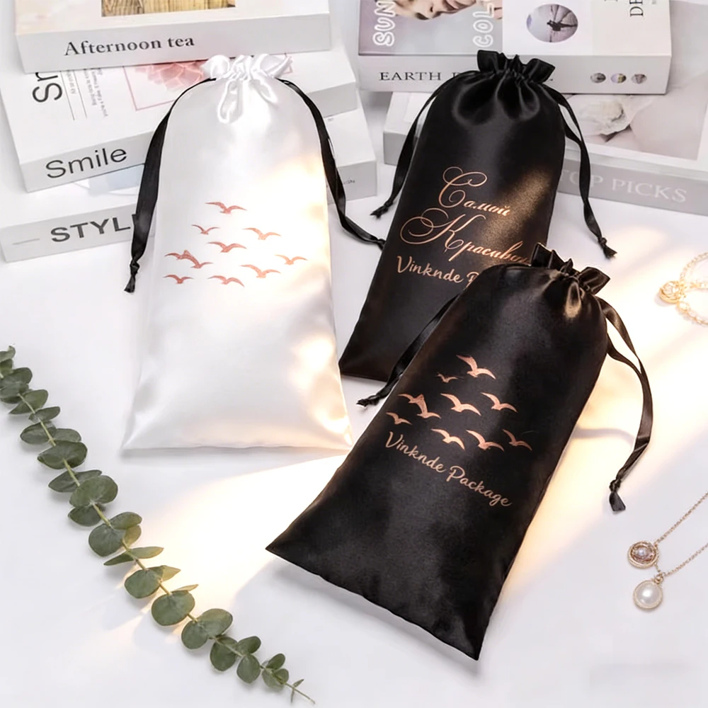 

50Pcs/Lot 20x30cm Drawstring Satin Silk Bag Pouches Customed Logo Jewelry Packaging Wedding Favor Gift Candy Storage Dust Bags