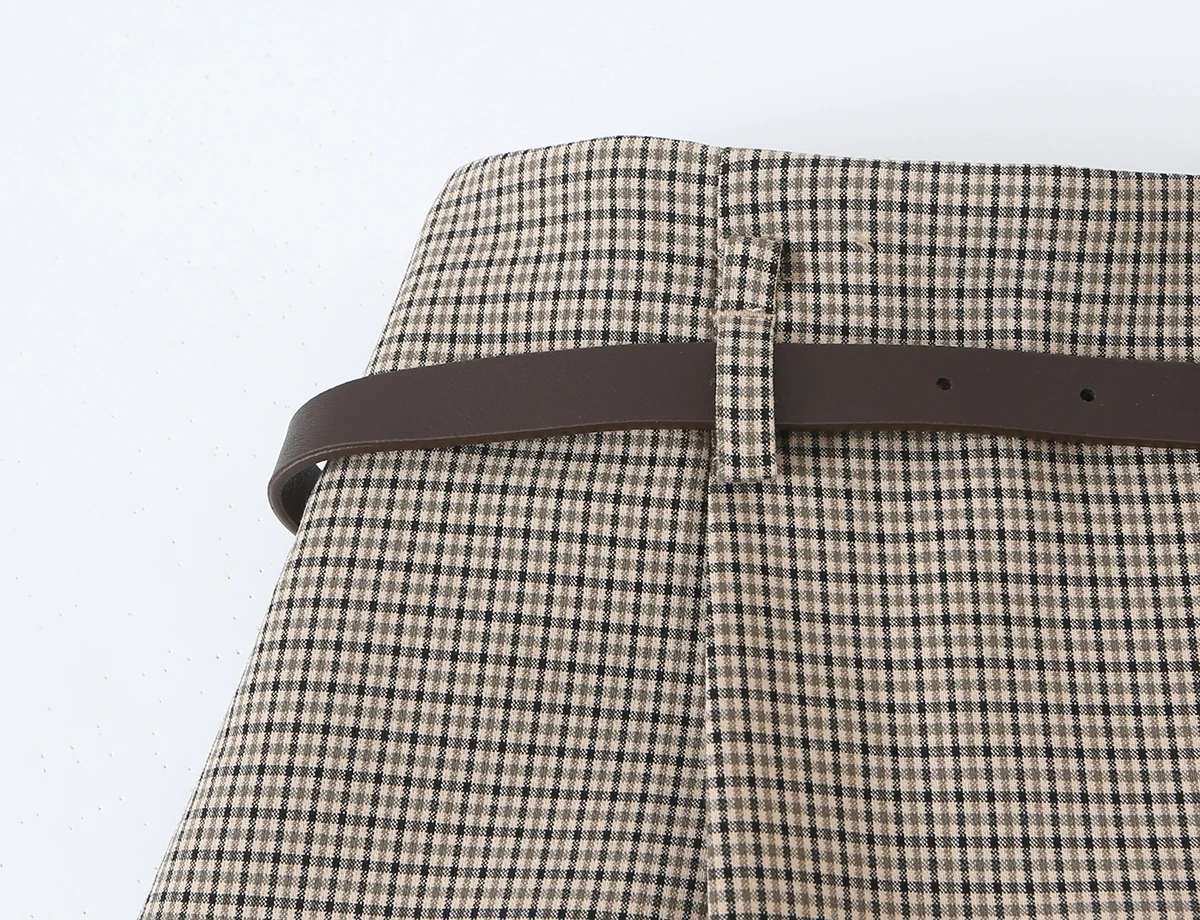 KONDALA Mode 2026 Damen Karierter Khaki-Herbstanzug O-Ausschnitt Zweireihige Weste + Gürtel Lange Hose Vintage Büro-Dame Schicke Sets – Detail 15