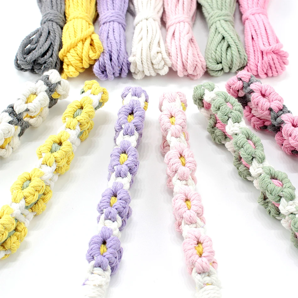 Beginner Macrame Kit DIY Braided Little Daisy Flower Wristbands Keychain with Tutorial Creative Hand Woven Key Chain Crafts