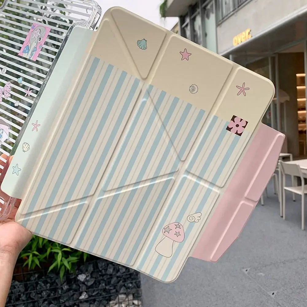 New Cute Girl Striped Y Fold Case For IPad Pro 11 13in 2025 IPad Pro 12.9in Air7 10th 11th M4 M5 Three-Fold Protective Cover