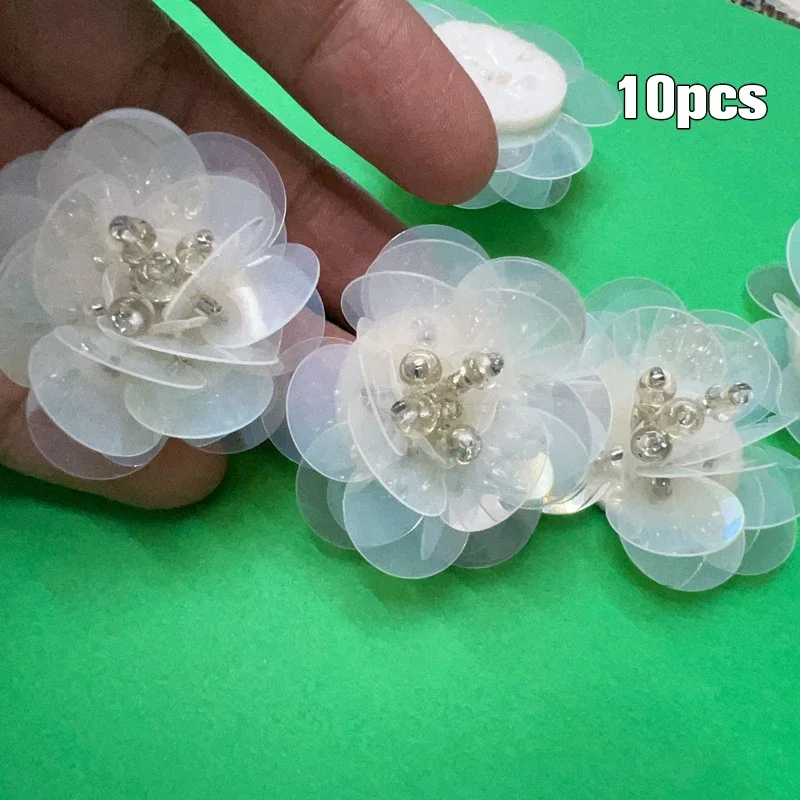 

10PCS 3D Beaded Sequined Flowers for Clothing Jeans Jacket Hat Shoes DIY Accessory Handmade Sew on Patch for Clothes Decoration