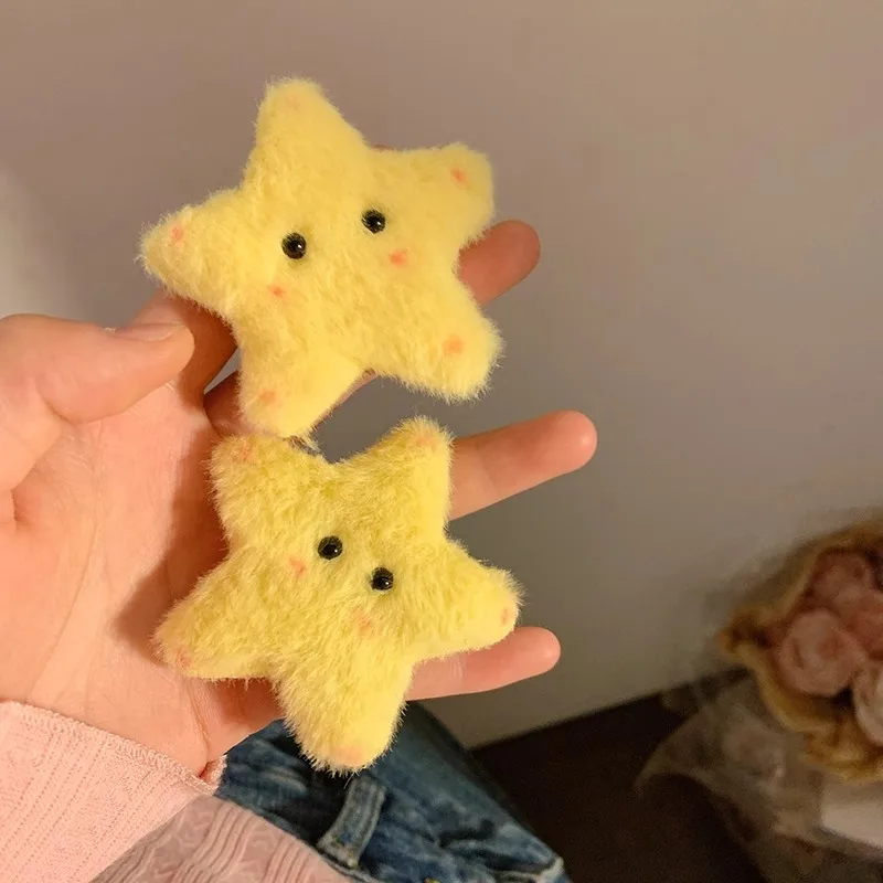 

2Pcs Furry Star Hair Clips Cute Yellow Hair Accessories