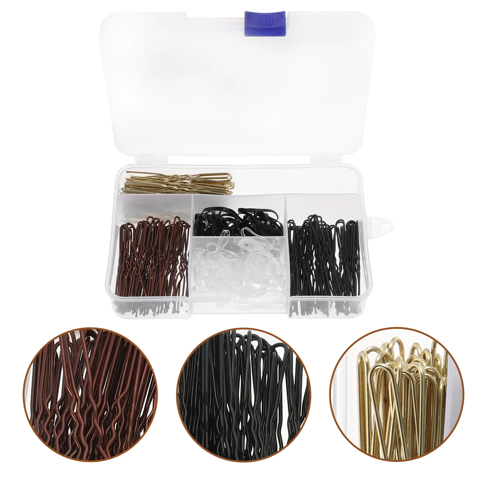 Grampos de cabelo pretos em caixa com clipe em u, faixas de cabelo para mulheres, presilhas de cabelo, suprimentos de metal marrom, clipes pequenos