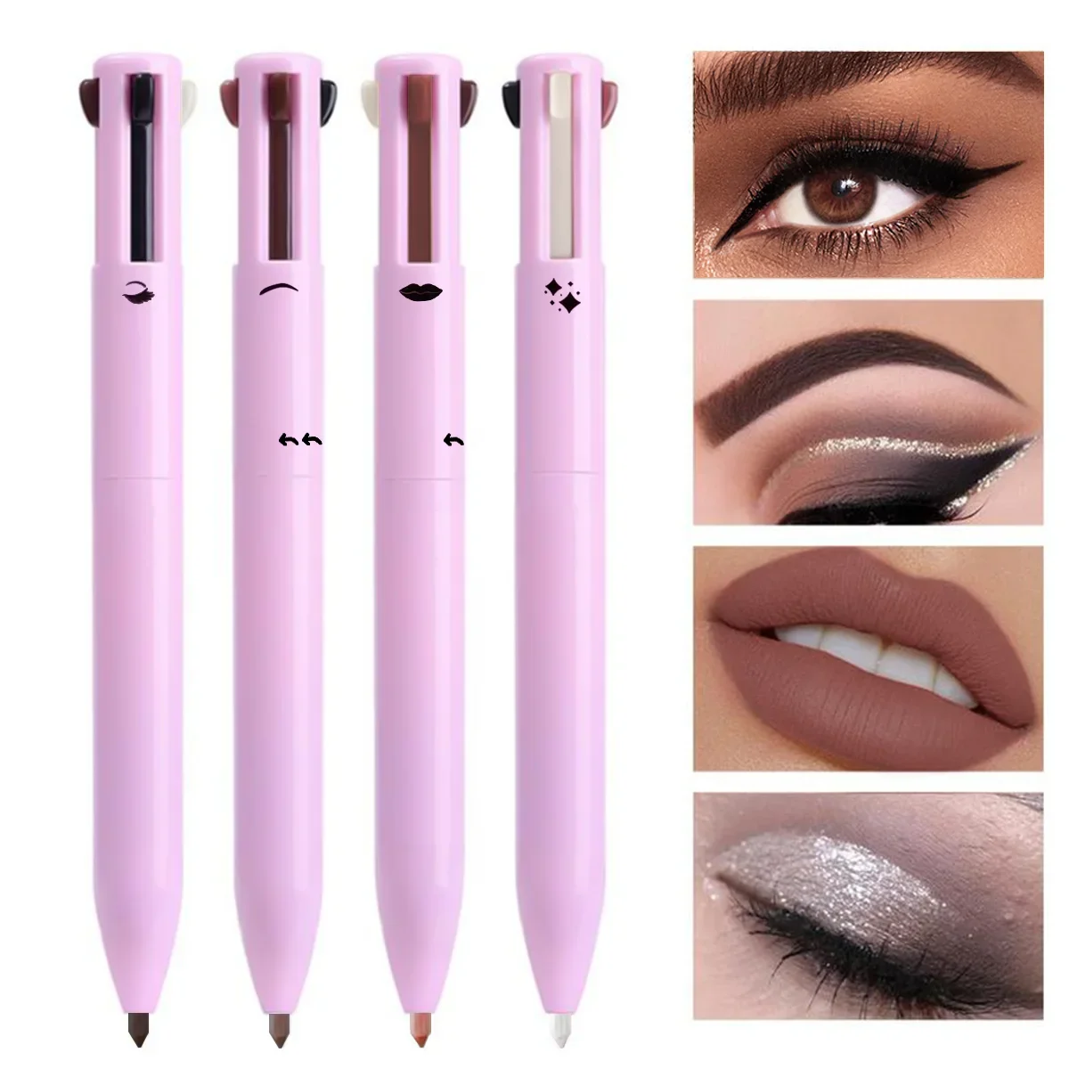 

4 in 1 Multi-function Makeup Pen, Compact Travel Eyeliner, Lip Liner, Eyebrow Pencil, Highlighter Eyeshadow Pen,