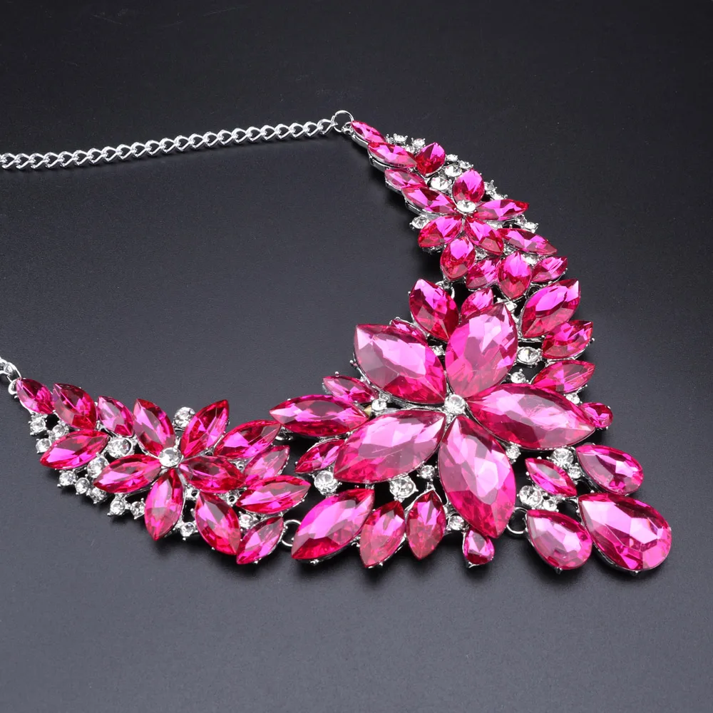 CYNTHIA Fashion Pink Flowers Bridal Wedding Party Prom Costume Jewelry Sets Indian Necklace Earrings Sets for Brides Bridesmaids
