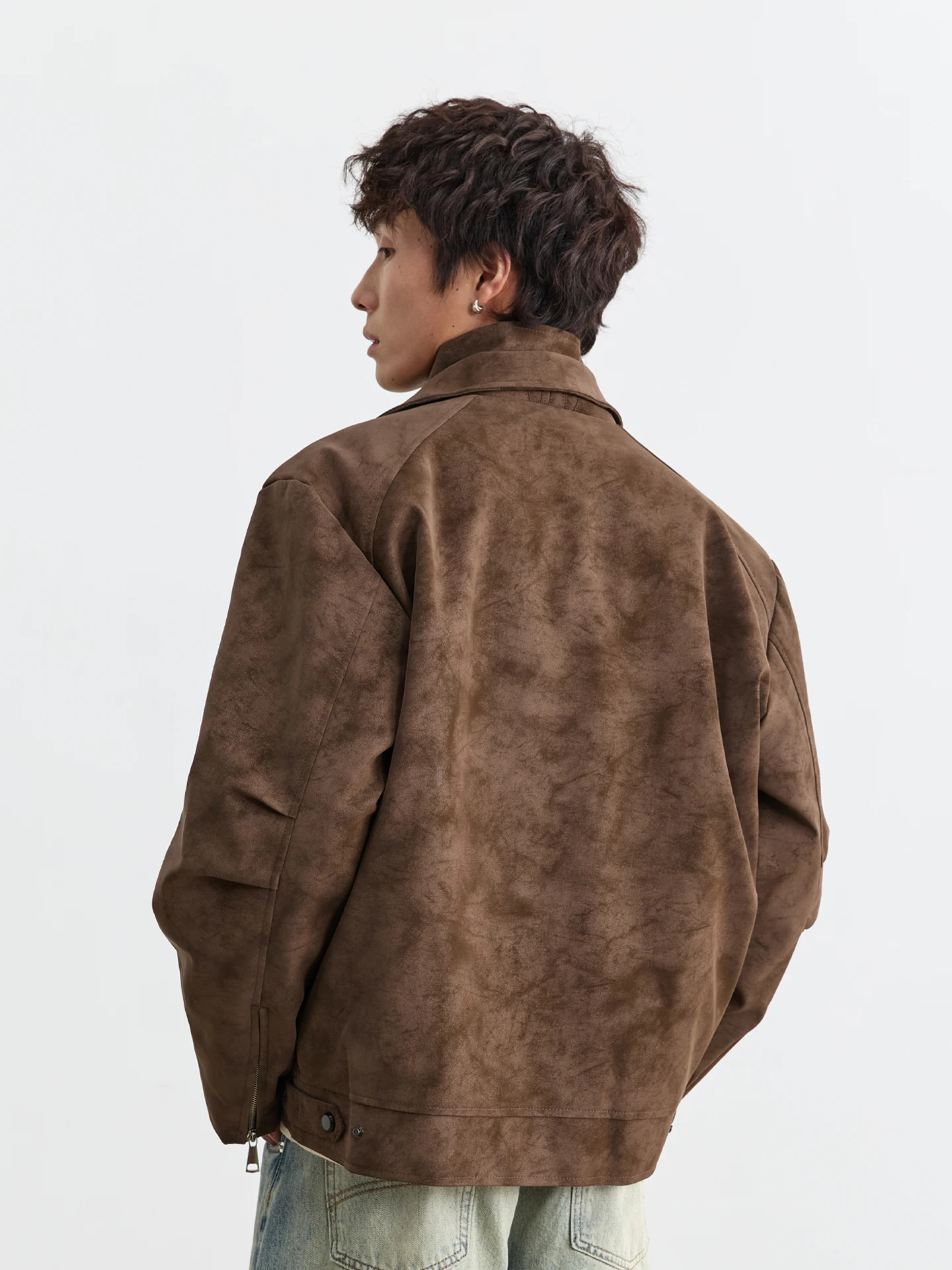 الرجال طبقة مزدوجة طوق الجلد المدبوغ Jaet القطن اصطف الدافئة العصرية خمر جدارية Jaet بولي Material المواد طويلة Sve سستة إغلاق #5