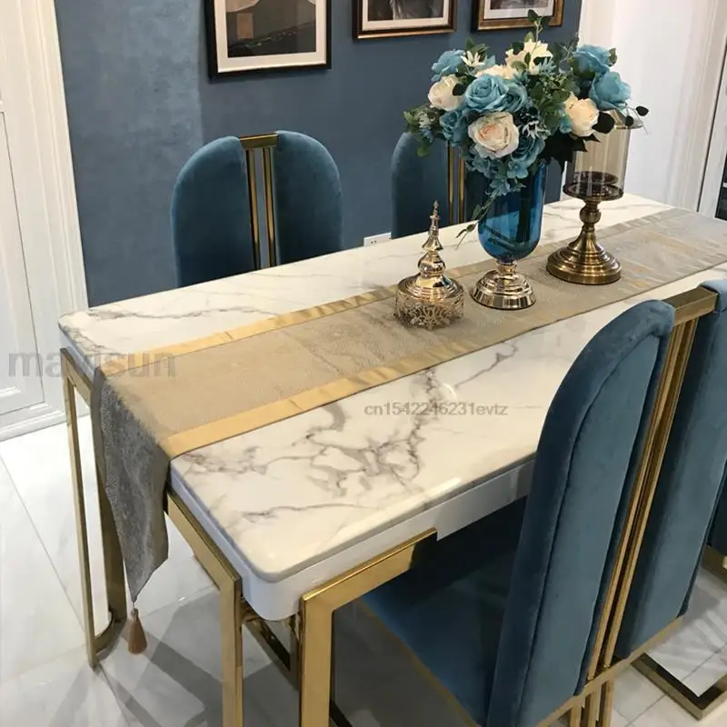 Light Luxury Marble Dining Table And Chair Combination Home Furniture Dining Room Rectangle Table Kitchen Table
