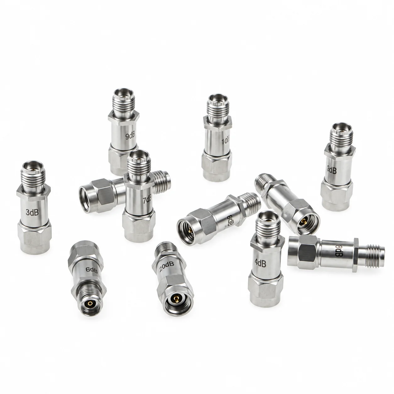 1pcs 2.92MM-JK 2W Stainless Steel Coaxial Fixed Attenuator 1/3/5/6/10/20/30dB DC - 40GHz