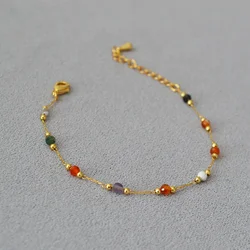 Stainless Steel Colorful Beads Bracelet For Women Girls Gold Color Exquisite Vacation Style Wrist Chains Party Jewelry Gifts