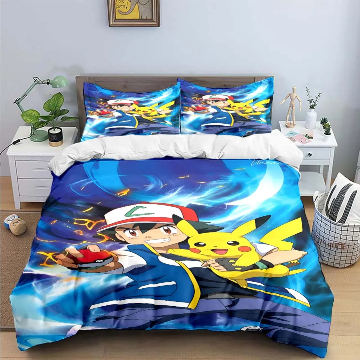 

Hot Pokémon Pikachu Cartoon Print Bedding Sets Bed Supplies Set Comforter Set Teens Girls Cartoon Twin Single Kid Luxury Gift