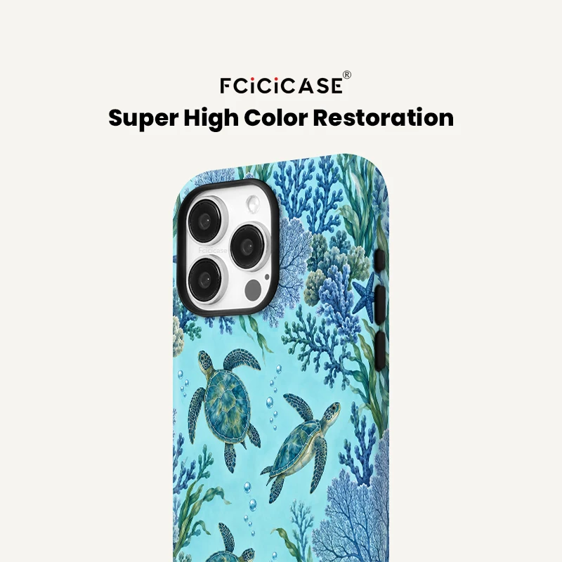 Fcicicase Cartoon Sea Turtle Pattern Case For Iphone 18 17 16 Pro Max 15 14 13 12 Plus 11 For Magsafe 2 in 1 PC +TPU Cases Coque view 4