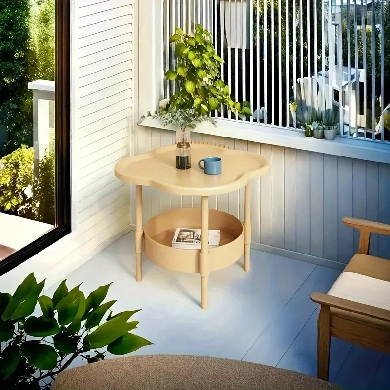 طاولة جانبية حديثة بسيطة مع رف من طبقتين، منضدة بحواف منحنية، طاولة نهائية متعددة الوظائف لغرفة المعيشة وغرفة النوم #4